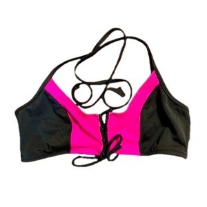 Hot Pink Black Lace Up Bikini Top by Victoria's Secret